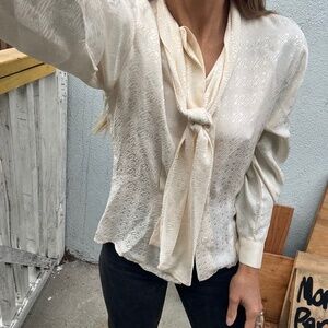 Dior silk blouse vtg 70s vintage 1970s ivory creme off white designer archive xs